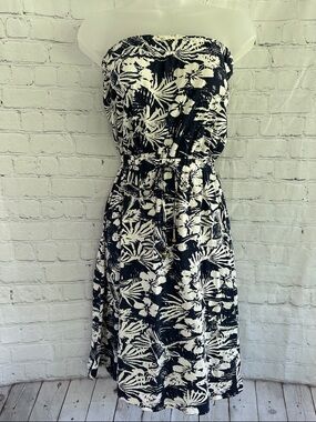 Atmosphere Strapless cotton Navy & White Tropical Print Summer Dress size 4